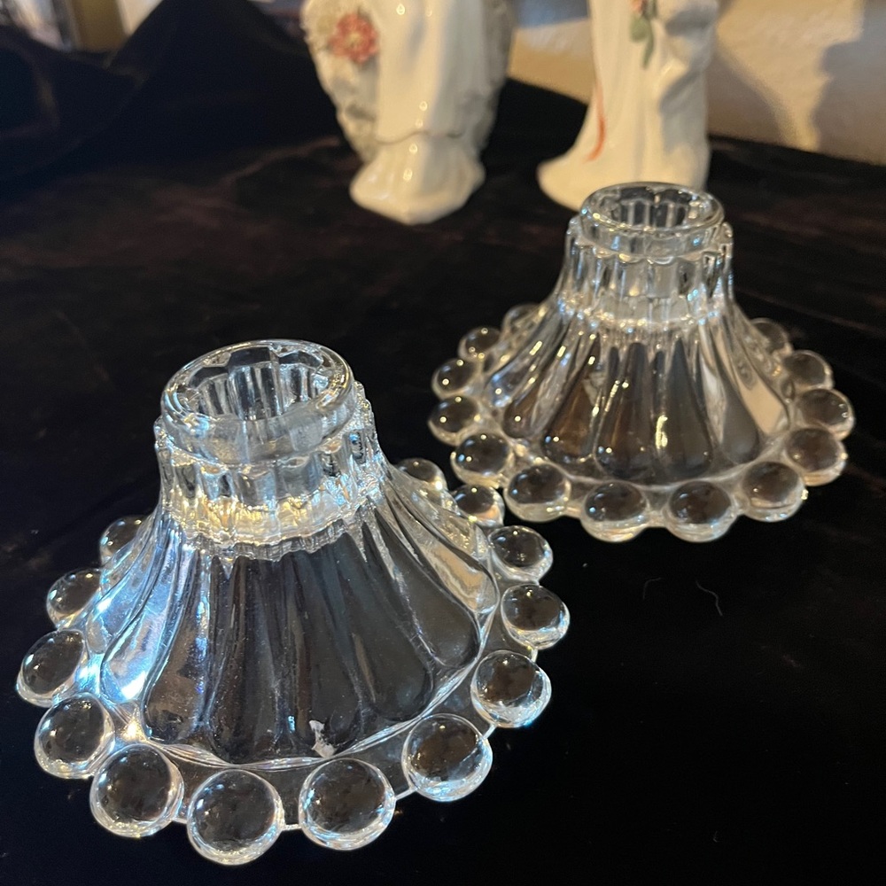 1950's Anchor Hocking Berwick Boopie Clear Glass Candlestick Holders (2) - Picture 1 of 6